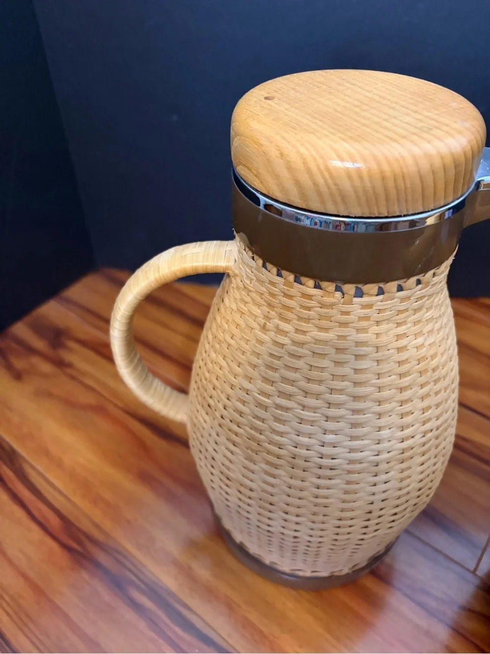 Vintage Zojirushi/Corning Rattan Thermal Carafe & Kettle Set - MCM Showa Retro